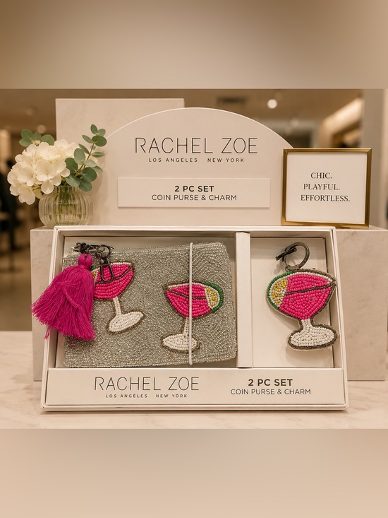 Rachel Zoe Handbags - Rachel Zoe Silver Beaded Coin Purse & Pink Cocktail Charm